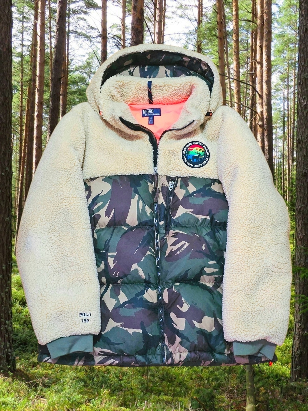 Ralph Lauren Cream Sherpa & Green Camouflage Field Puffer Jacket